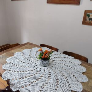 toalha de mesa crochê  redonda com glitter 126×126